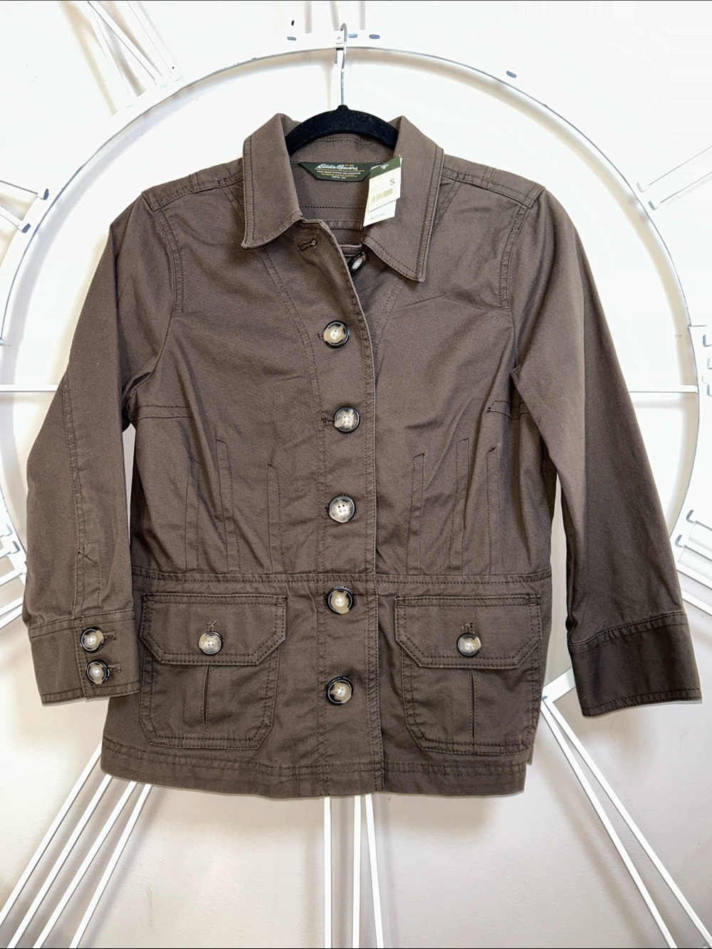 NWT Eddie Bauer Olive-Brown Button Front Jean Jacket